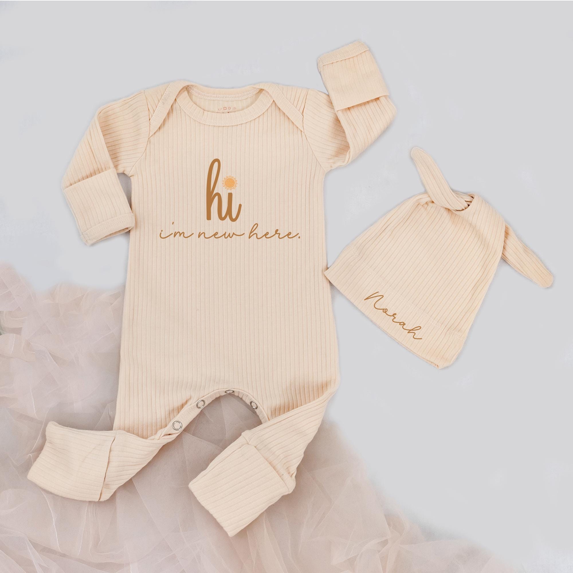 Personalized Baby Bodysuit Set with Custom Name Hat Newborn Coming Home Outfit Soft Cotton for Baby Shower Gift