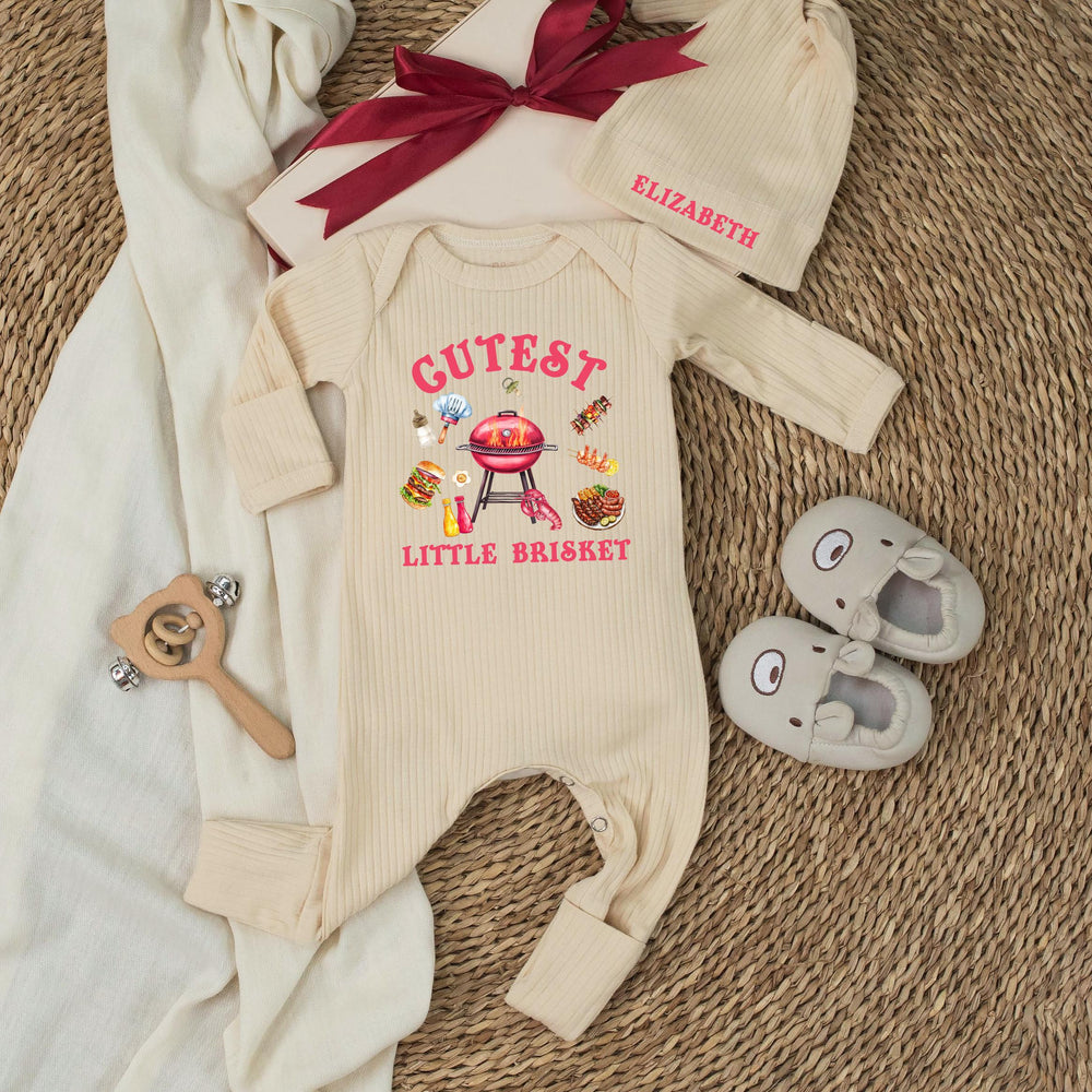 Personalized Baby Q Bodysuit and Welcome Sign BBQ Baby Shower Decor Summer Gift with Grill Food Design Custom Infant Party Set