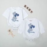 Personalized Baby Boy Birthday Romper with Blue Gingham and Balloons First Birthday Outfit Smash Cake Bodysuit Gift for Baby Shower