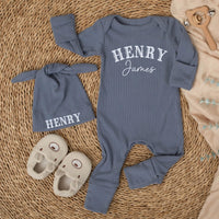 Personalized Baby Boy Bodysuit and Hat Set Henry James Design Newborn Coming Home Outfit Custom Name Hospital Announcement Gift