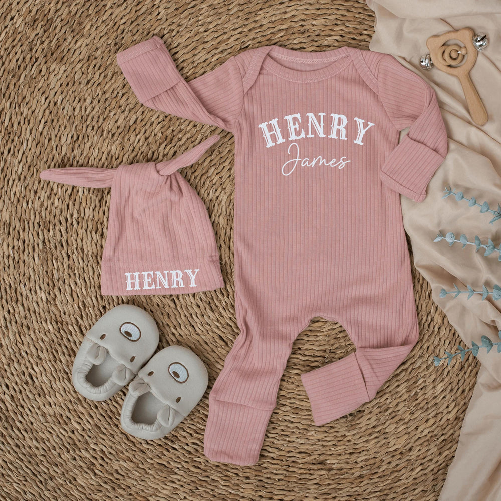 Personalized Baby Boy Bodysuit and Hat Set Henry James Design Newborn Coming Home Outfit Custom Name Hospital Announcement Gift