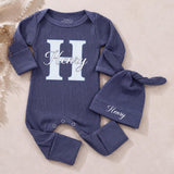 Personalized Baby Boy Bodysuit & Hat Set with Monogram 'H' and Name, Soft Cotton Newborn Coming Home Outfit, Perfect Baby Shower Gift
