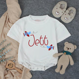 Personalized Baby Boy Bubble Romper with Airplane Design Soft Blue Gingham Outfit Infant Birthday Gift Custom Name Cotton Comfortable