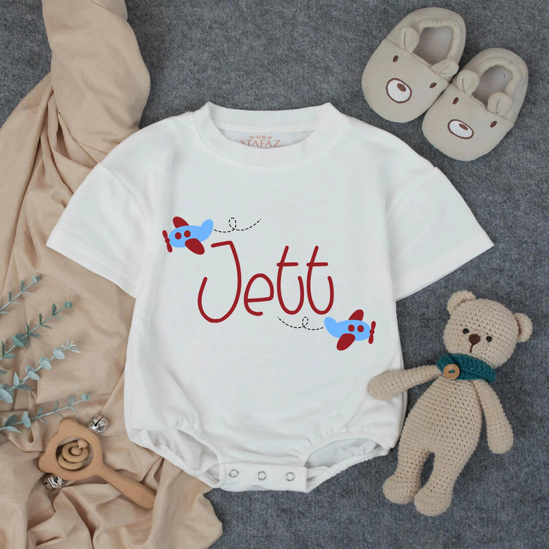 Personalized Baby Boy Bubble Romper with Airplane Design Soft Blue Gingham Outfit Infant Birthday Gift Custom Name Cotton Comfortable