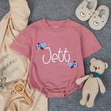 Personalized Baby Boy Bubble Romper with Airplane Design Soft Blue Gingham Outfit Infant Birthday Gift Custom Name Cotton Comfortable