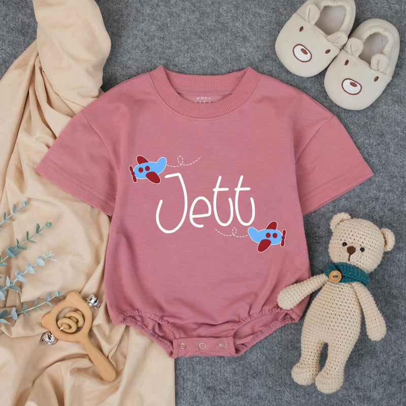 Personalized Baby Boy Bubble Romper with Airplane Design Soft Blue Gingham Outfit Infant Birthday Gift Custom Name Cotton Comfortable