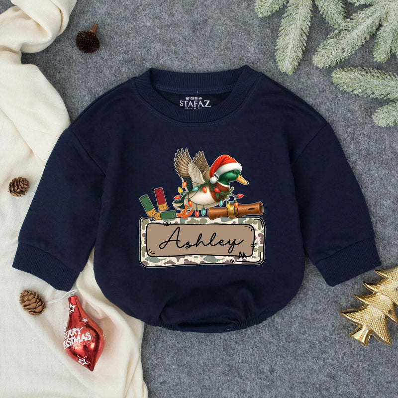 Personalized Baby Boy Christmas Romper Festive Mallard Duck Outfit Holiday Gift Custom Name Ashley Soft Cotton