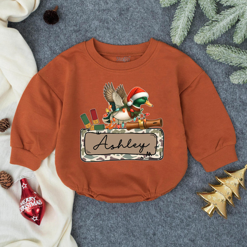 Personalized Baby Boy Christmas Romper Festive Mallard Duck Outfit Holiday Gift Custom Name Ashley Soft Cotton