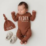 Personalized Baby Name Coming Home Outfit - Custom Newborn Bodysuit and Hat Set in Soft Ribbed Cotton - Perfect Baby Boy Hospital Gift
