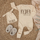 Personalized Baby Name Coming Home Outfit - Custom Newborn Bodysuit and Hat Set in Soft Ribbed Cotton - Perfect Baby Boy Hospital Gift