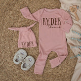 Personalized Baby Name Coming Home Outfit - Custom Newborn Bodysuit and Hat Set in Soft Ribbed Cotton - Perfect Baby Boy Hospital Gift