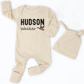 Personalized Baby Boy Coming Home Outfit with Mallard Duck Artwork, Custom Name Bodysuit and Hat Set, Soft Cotton Newborn Gift