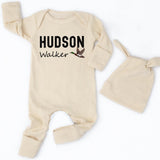 Personalized Baby Boy Coming Home Outfit with Mallard Duck Artwork, Custom Name Bodysuit and Hat Set, Soft Cotton Newborn Gift