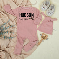 Personalized Baby Boy Coming Home Outfit with Mallard Duck Artwork, Custom Name Bodysuit and Hat Set, Soft Cotton Newborn Gift
