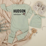 Personalized Baby Boy Coming Home Outfit with Mallard Duck Artwork, Custom Name Bodysuit and Hat Set, Soft Cotton Newborn Gift