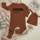 Personalized Baby Boy Coming Home Outfit with Mallard Duck Artwork, Custom Name Bodysuit and Hat Set, Soft Cotton Newborn Gift
