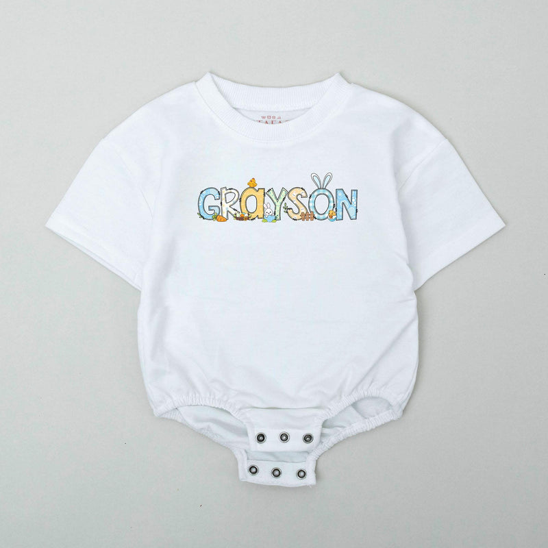 Personalized Baby Boy Easter Romper with Bunny Ears Soft Cotton First Easter Outfit Custom Name Gift Festive Gingham Pattern
