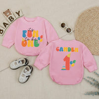 Personalized Baby Boy First Birthday Romper, It's Fun to Be One Outfit with Name, Party Hat and Balloons Design, Cake Smash Celebration Wear