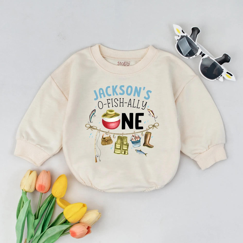 Personalized Baby Boy Fishing Birthday Romper with Custom Name O-Fish-Ally One Outfit First Birthday Gift Soft Cotton Clothes