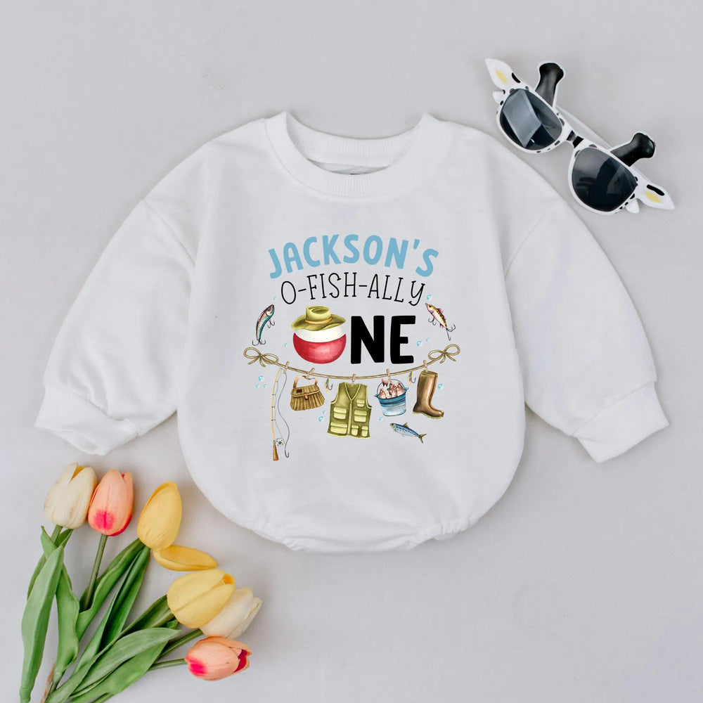 Personalized Baby Boy Fishing Birthday Romper with Custom Name O-Fish-Ally One Outfit First Birthday Gift Soft Cotton Clothes