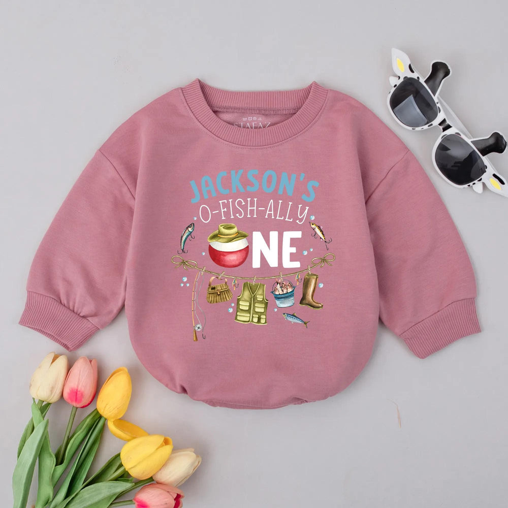 Personalized Baby Boy Fishing Birthday Romper with Custom Name O-Fish-Ally One Outfit First Birthday Gift Soft Cotton Clothes