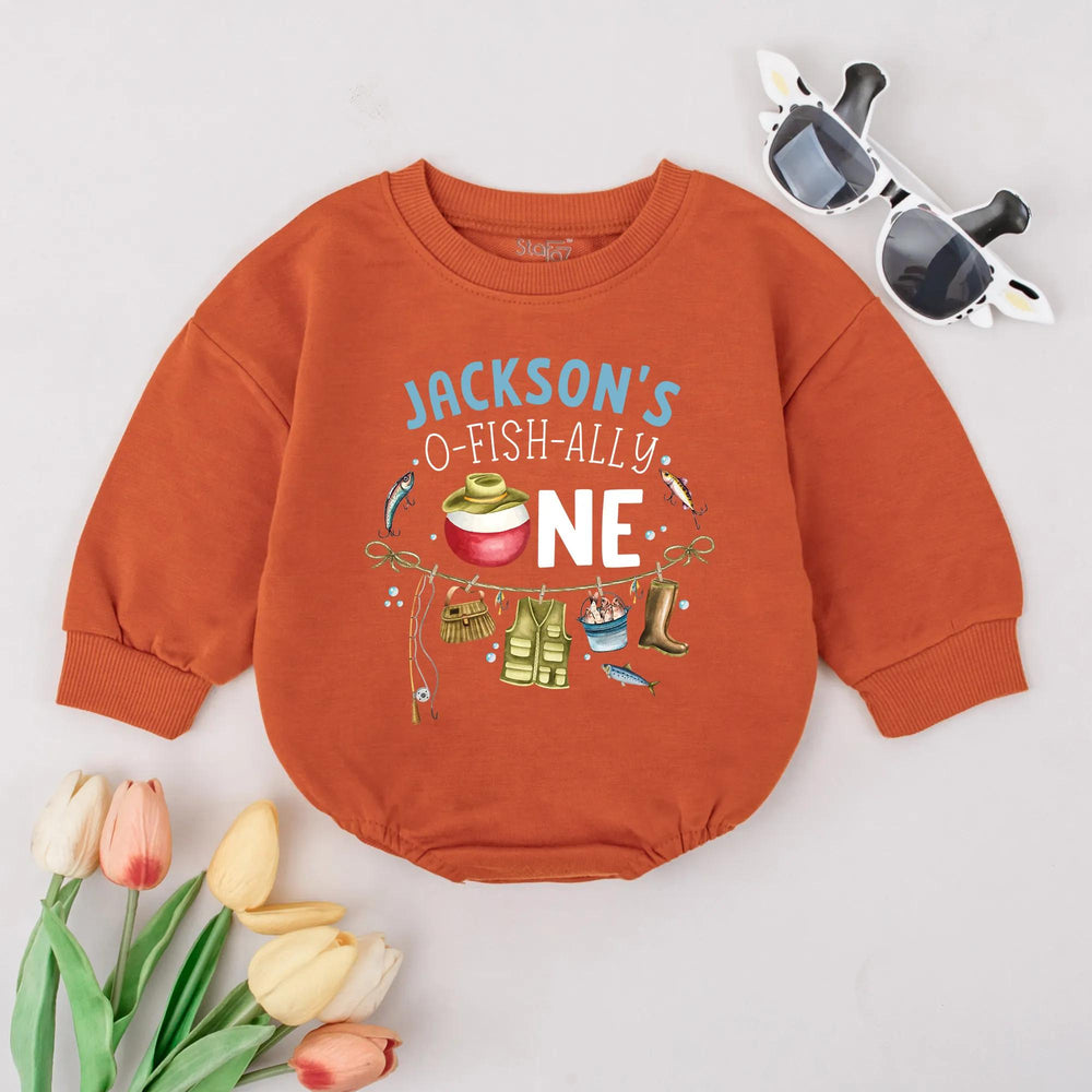 Personalized Baby Boy Fishing Birthday Romper with Custom Name O-Fish-Ally One Outfit First Birthday Gift Soft Cotton Clothes