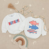 Personalized Baby Boy Fourth of July Romper with USA Bass Fish Design Patriotic Red White Blue Outfit, Soft Cotton Summer Gift