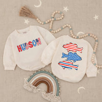 Personalized Baby Boy Fourth of July Romper with USA Bass Fish Design Patriotic Red White Blue Outfit, Soft Cotton Summer Gift