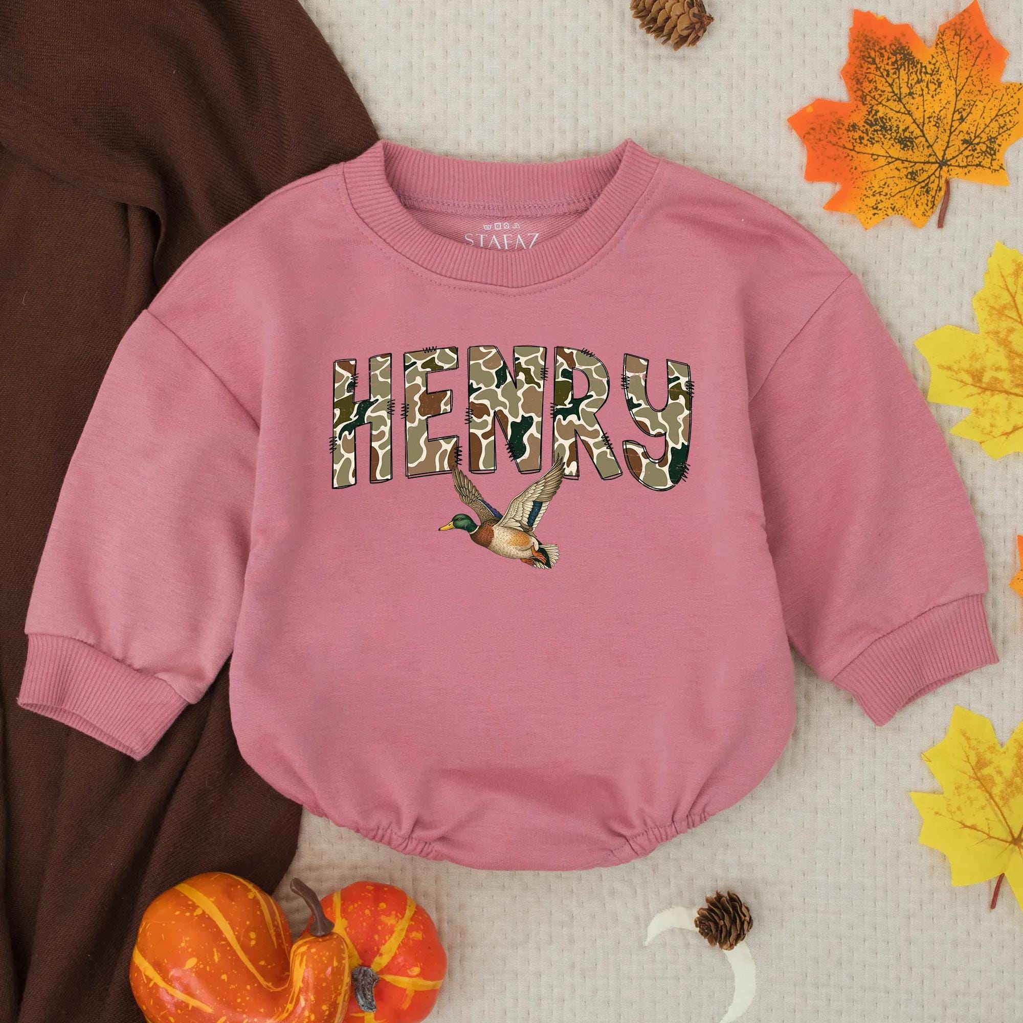 Personalized Baby Boy Romper with Camouflage Henry Mallard Duck Design Soft Cotton Hunting Outfit Ideal Birthday Gift