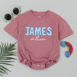 Custom Baby Boy Bubble Romper with Gingham Name Design, Soft Cotton Long Sleeve Outfit, Personalized First & Middle Name for Cake Smash