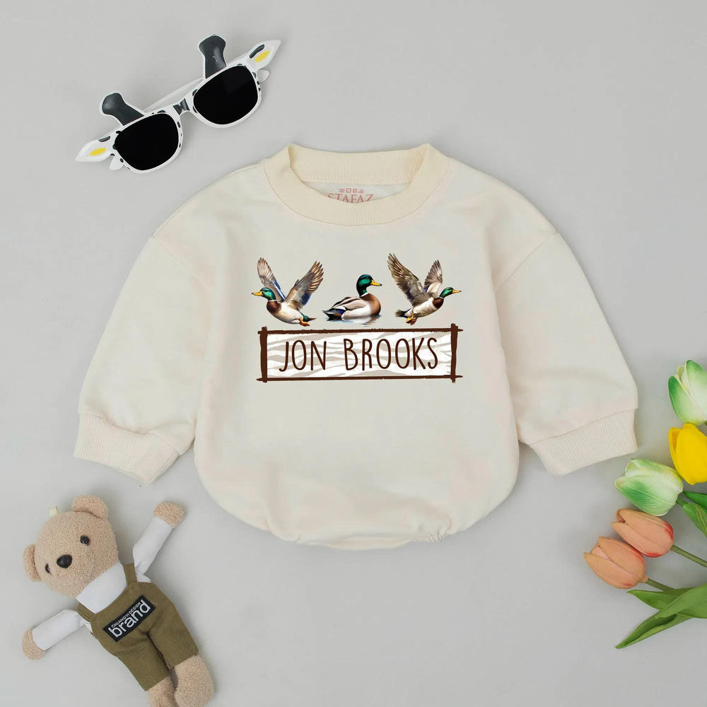 Personalized Baby Boy Romper with Mallard Duck Design First Birthday Outfit Soft Cotton Newborn Bodysuit Perfect Duck Lover Gift