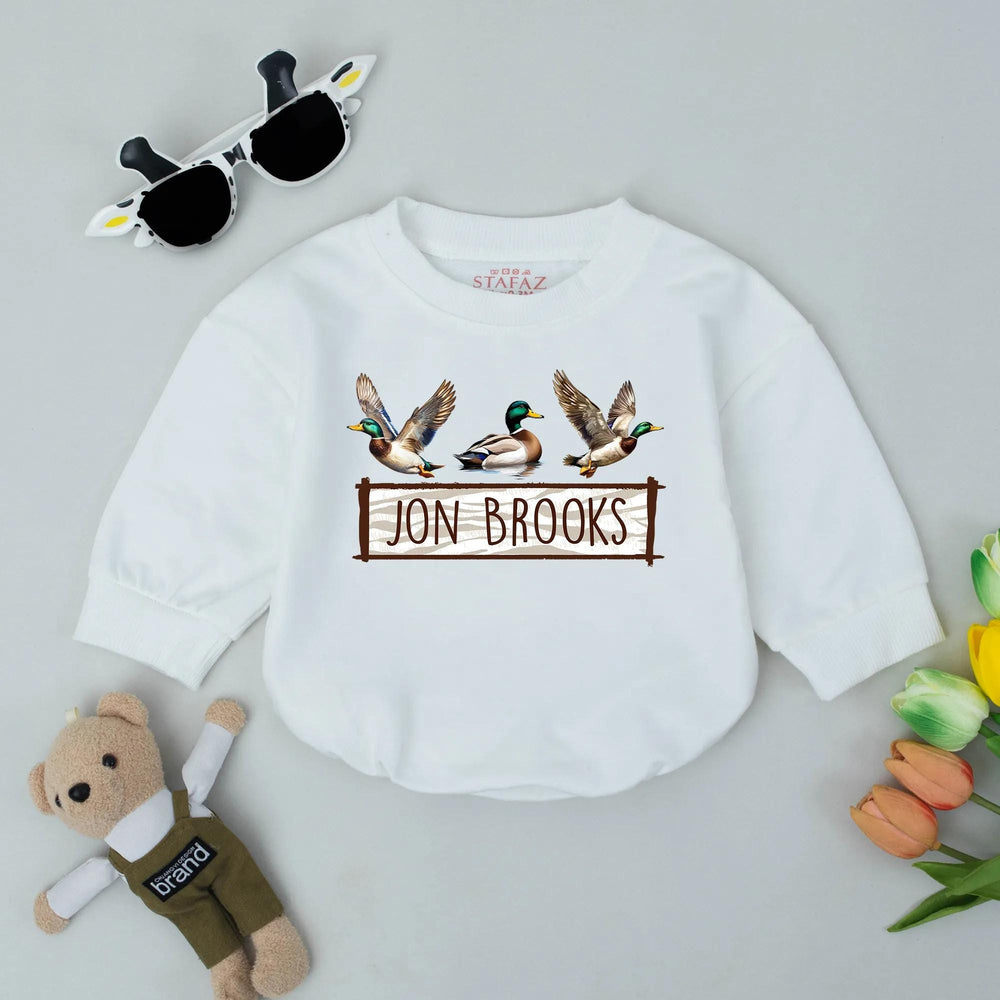 Personalized Baby Boy Romper with Mallard Duck Design First Birthday Outfit Soft Cotton Newborn Bodysuit Perfect Duck Lover Gift