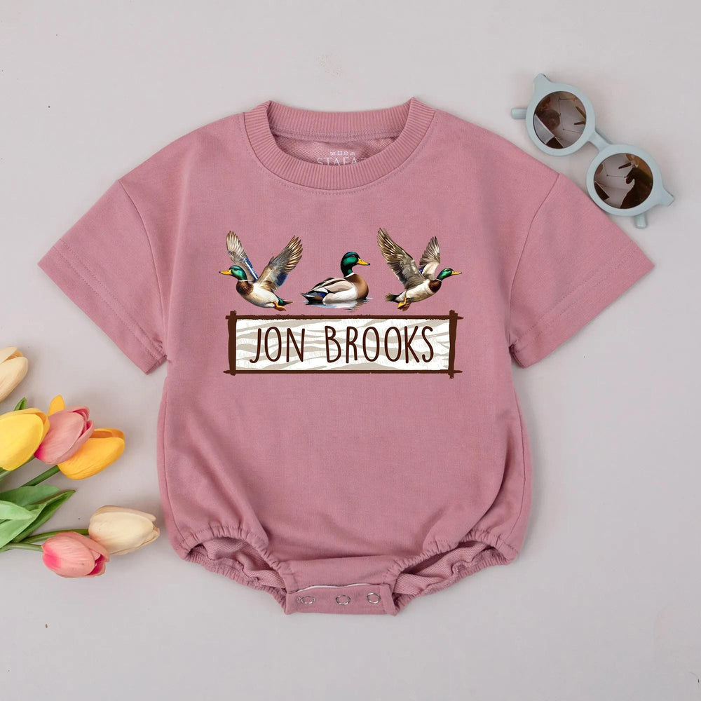 Personalized Baby Boy Romper with Mallard Duck Design First Birthday Outfit Soft Cotton Newborn Bodysuit Perfect Duck Lover Gift