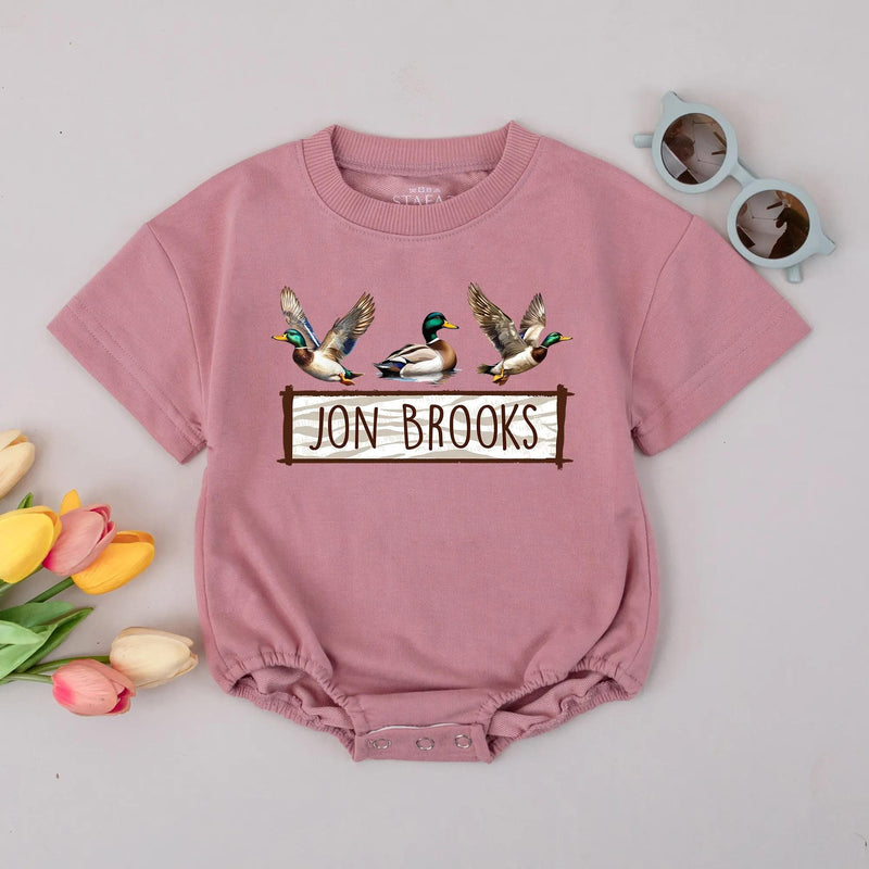 Personalized Baby Boy Romper with Mallard Duck Design First Birthday Outfit Soft Cotton Newborn Bodysuit Perfect Duck Lover Gift