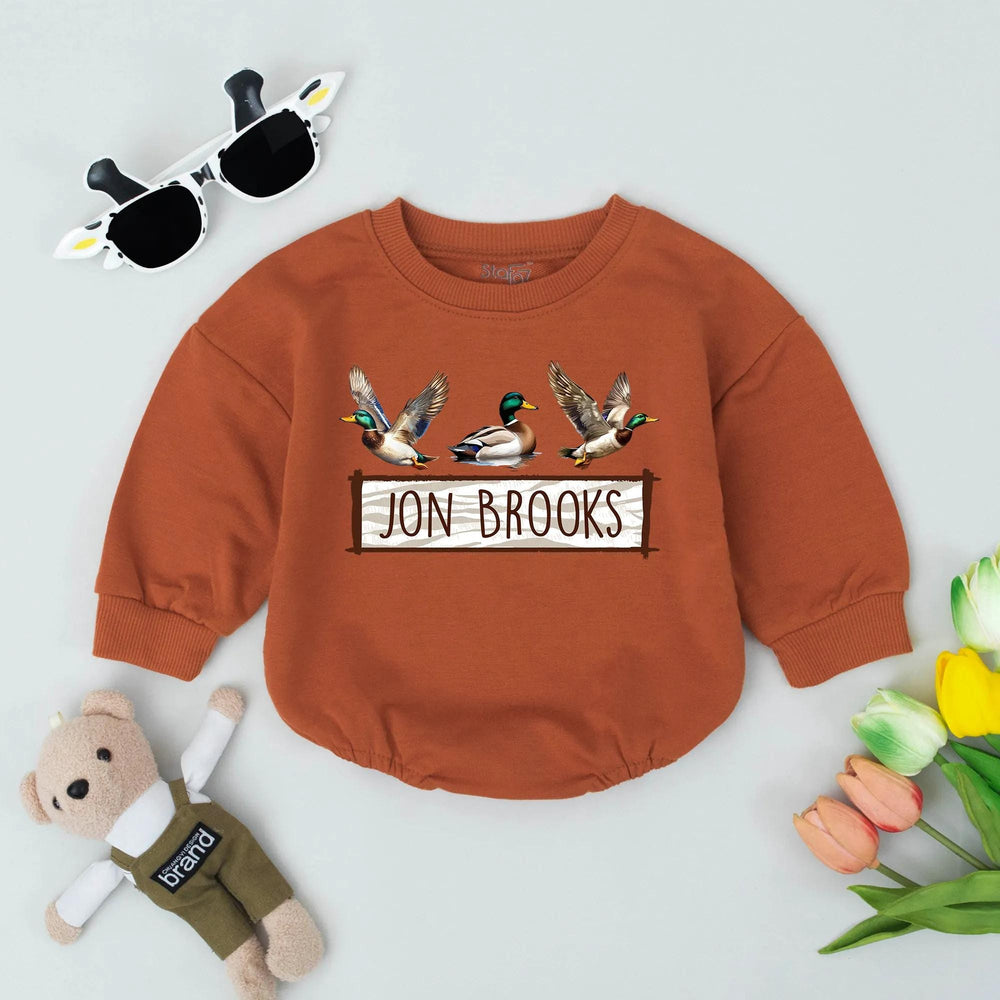 Personalized Baby Boy Romper with Mallard Duck Design First Birthday Outfit Soft Cotton Newborn Bodysuit Perfect Duck Lover Gift