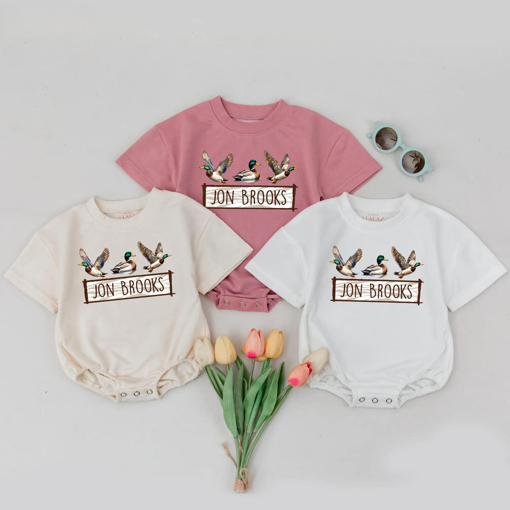 Personalized Baby Boy Romper with Mallard Duck Design First Birthday Outfit Soft Cotton Newborn Bodysuit Perfect Duck Lover Gift