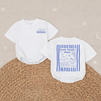 Personalized Baby Boy Summer Romper with Name, Soft Periwinkle Beach Outfit, Custom Hudson Wave Design for Vacation or Playtime