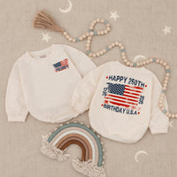 Personalized Baby Bubble Romper with Distressed American Flag, Happy 250th Birthday USA Outfit, Cute Patriotic Gift for Toddlers