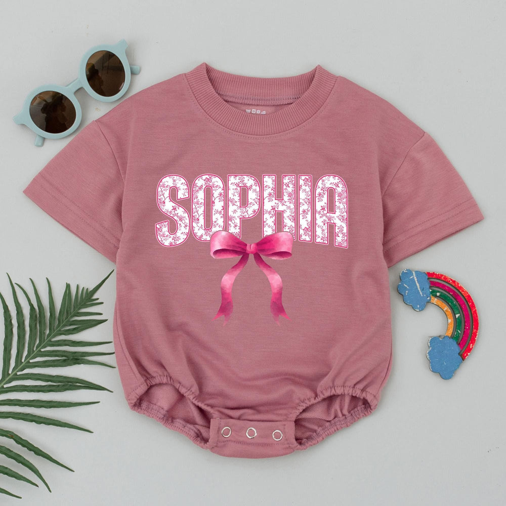 Personalized Baby Bubble Romper with Pink Bow Cute Girl Outfit Custom Name Birthday Clothes Soft Cotton Infant Gift for Baby Shower