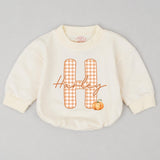 Personalized Baby Bubble Romper with Pumpkin and Gingham Initial, Custom Harley Name Outfit for Fall Holiday, Toddler Birthday Gift