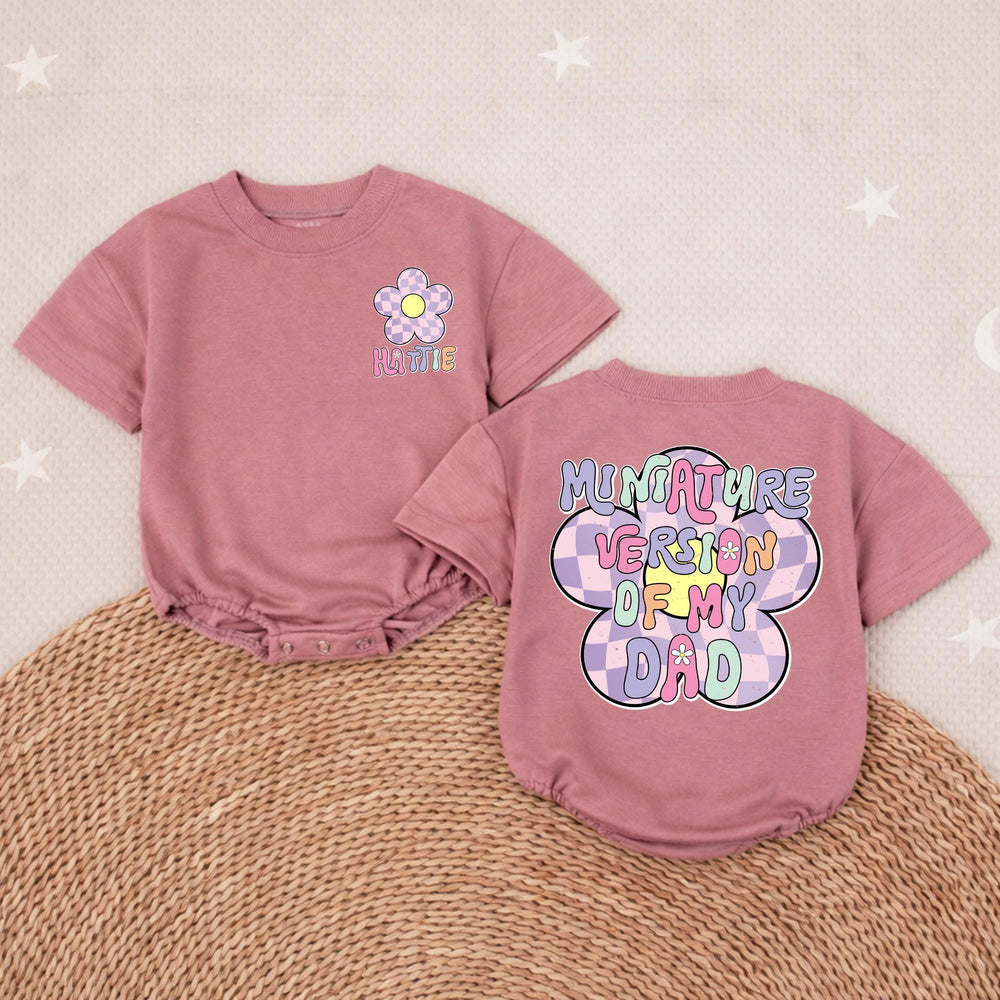 Personalized Baby Bubble Romper with Retro Flower Design Custom Name Toddler Girl Outfit Soft Pastel Colors Fun 70s-Inspired Birthday Gift