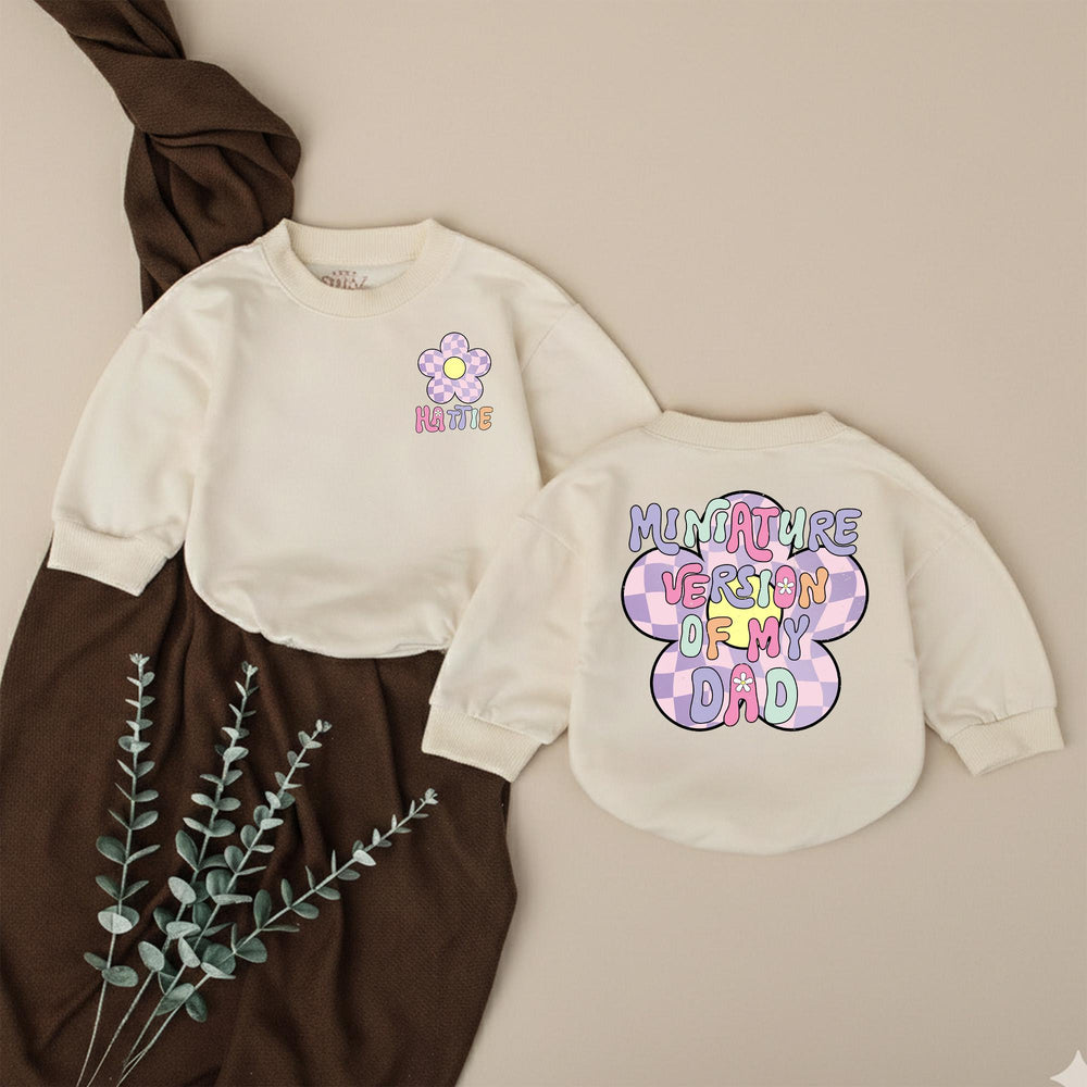 Personalized Baby Bubble Romper with Retro Flower Design Custom Name Toddler Girl Outfit Soft Pastel Colors Fun 70s-Inspired Birthday Gift