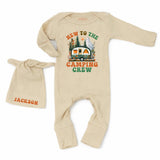 Personalized Baby Camping Bodysuit Outfit with Custom Hat, Newborn Coming Home Set, Soft Cotton Ribbed Fabric, Perfect for Outdoor Adventures
