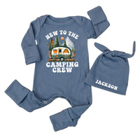 Personalized Baby Camping Bodysuit Outfit with Custom Hat, Newborn Coming Home Set, Soft Cotton Ribbed Fabric, Perfect for Outdoor Adventures