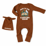 Personalized Baby Camping Bodysuit Outfit with Custom Hat, Newborn Coming Home Set, Soft Cotton Ribbed Fabric, Perfect for Outdoor Adventures