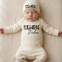 Personalized Baby Coming Home Outfit with Camo Name Design, Newborn Boy Hospital Take-Home Gift, Soft Cotton Custom Name Baby Clothes
