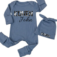 Personalized Baby Coming Home Outfit with Camo Name Design, Newborn Boy Hospital Take-Home Gift, Soft Cotton Custom Name Baby Clothes