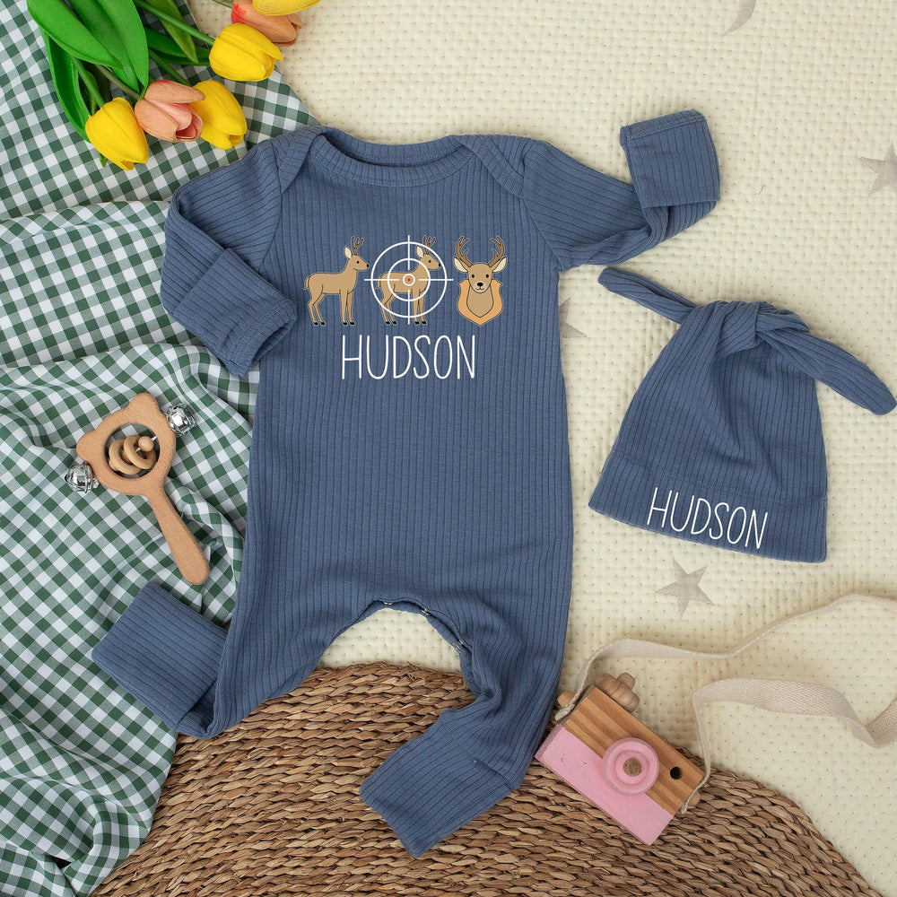 Personalized Baby Deer Hunting Outfit with Custom Name Hudson Design Newborn Bodysuit Baby Boy Clothes Gift for Hunting Season