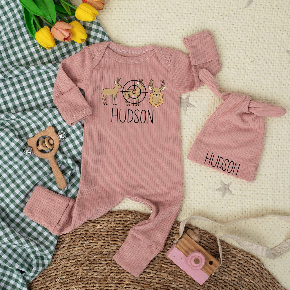 Personalized Baby Deer Hunting Outfit with Custom Name Hudson Design Newborn Bodysuit Baby Boy Clothes Gift for Hunting Season