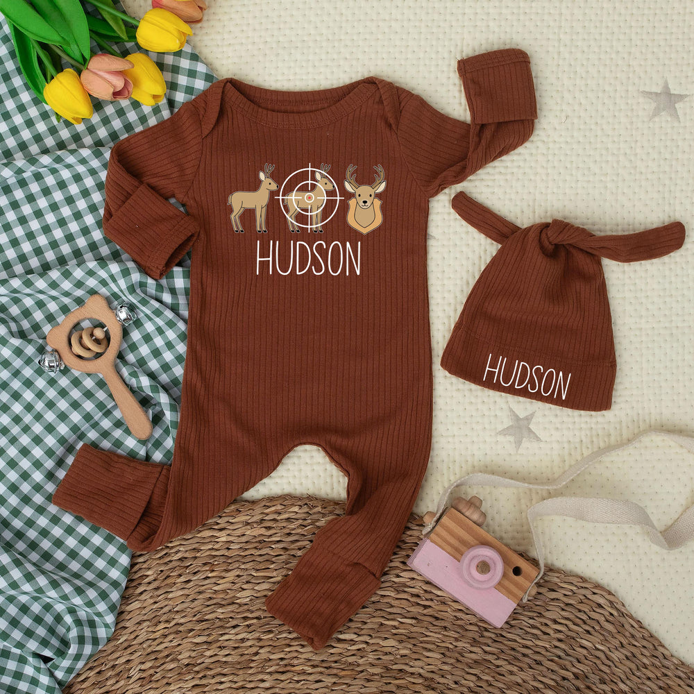 Personalized Baby Deer Hunting Outfit with Custom Name Hudson Design Newborn Bodysuit Baby Boy Clothes Gift for Hunting Season